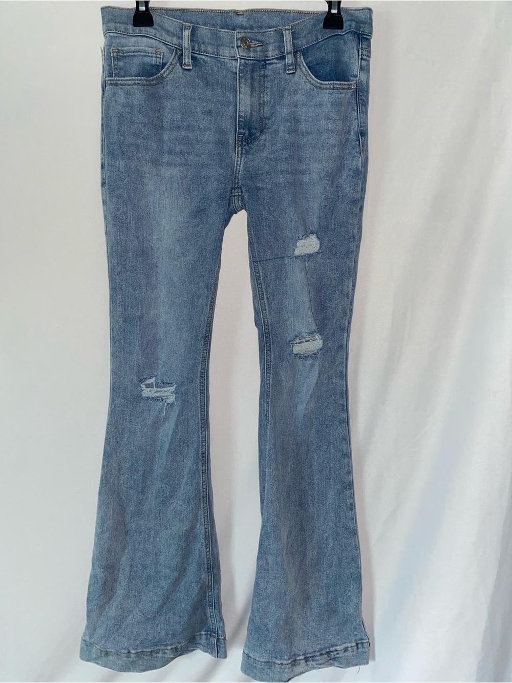 Light Blue Distressed Flare Jeans